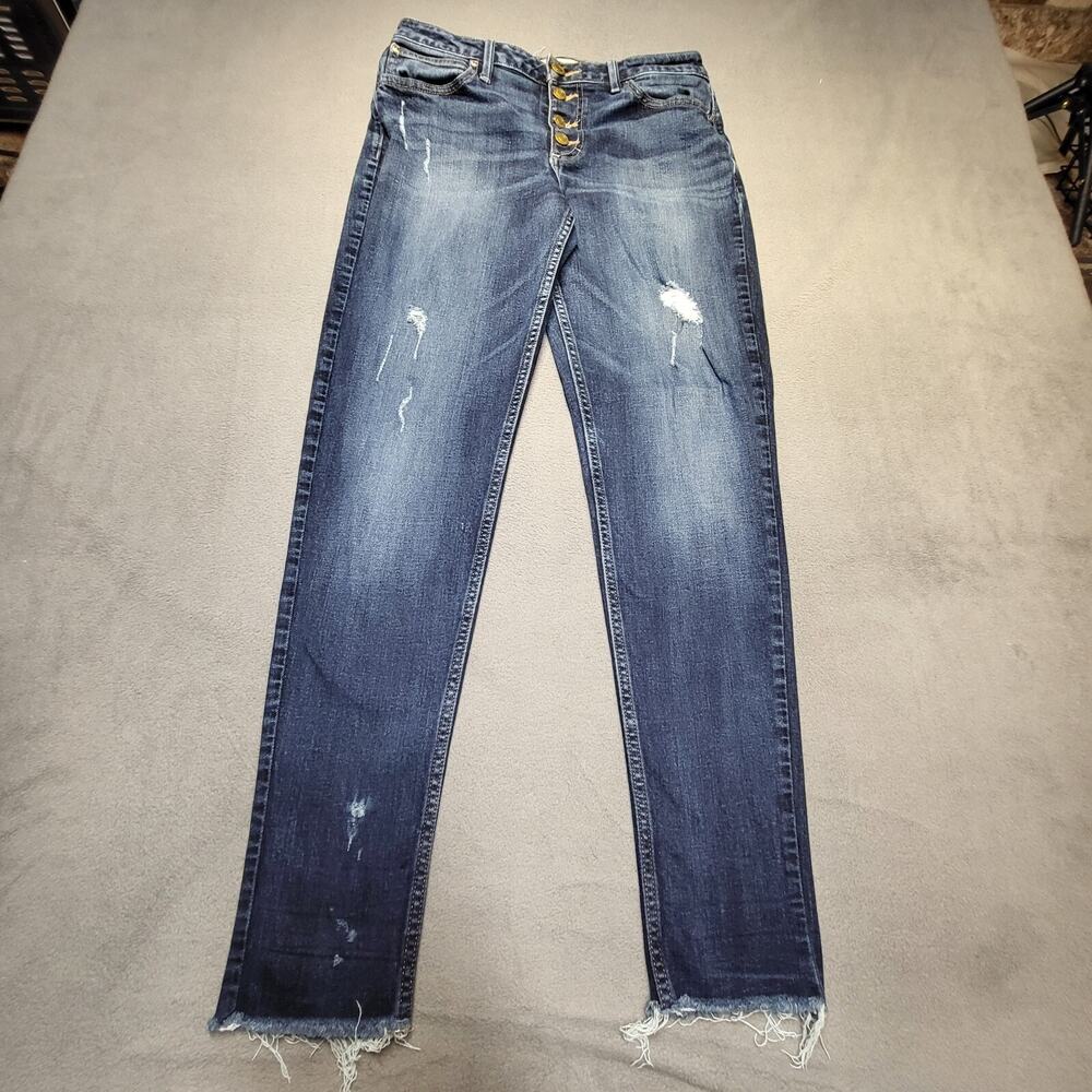 Maurices Jeans Womens 4 Blue Skinny Leg Distressed Stretch Denim Button Fly
